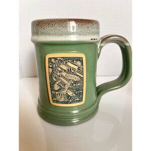 Deneen Pottery 12 0z Handmade Mug  "Milk Invaders From Chocolate Space" Green